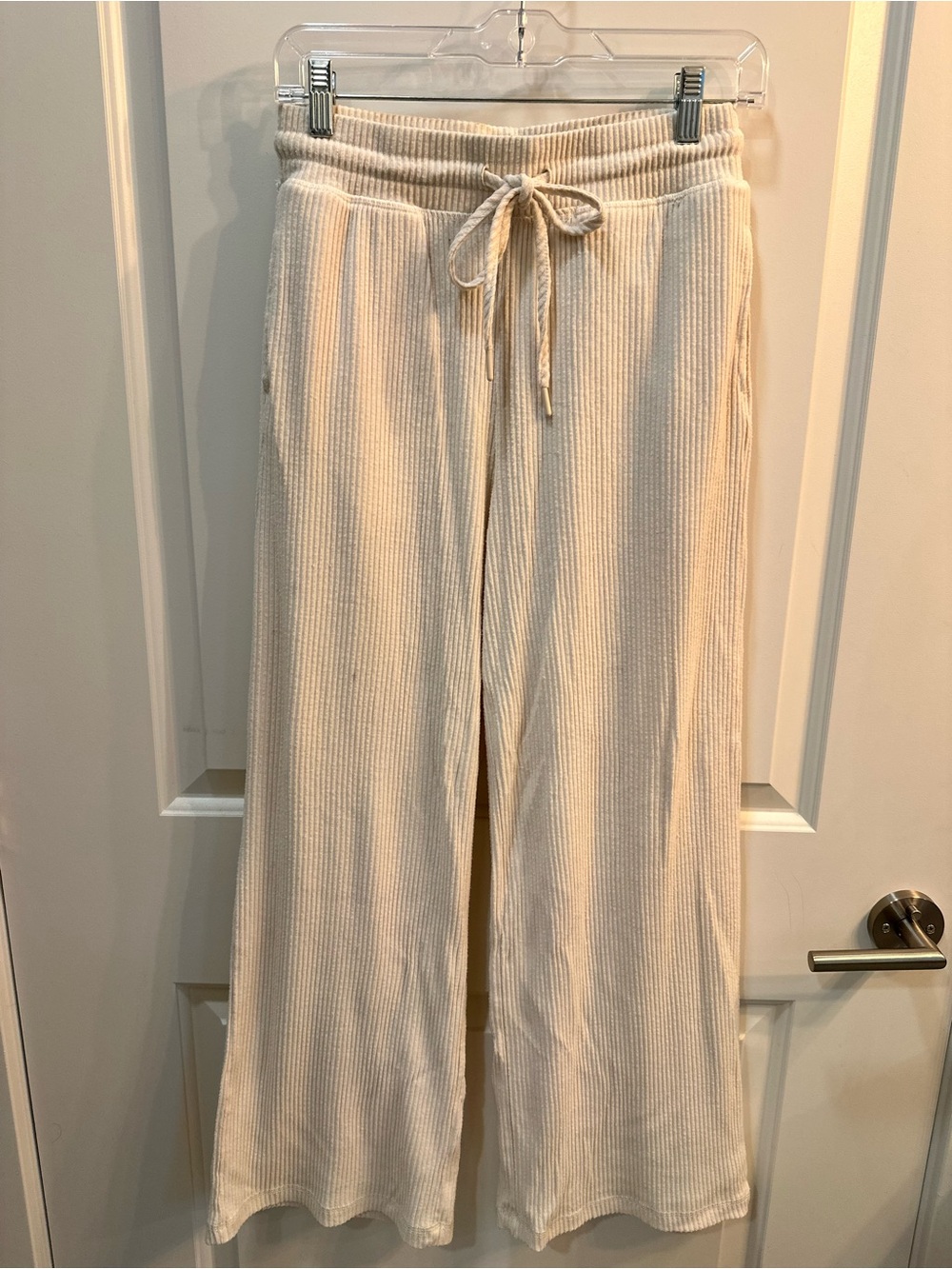 Mono B Cream Ribbed Straight Leg Lounge Pants